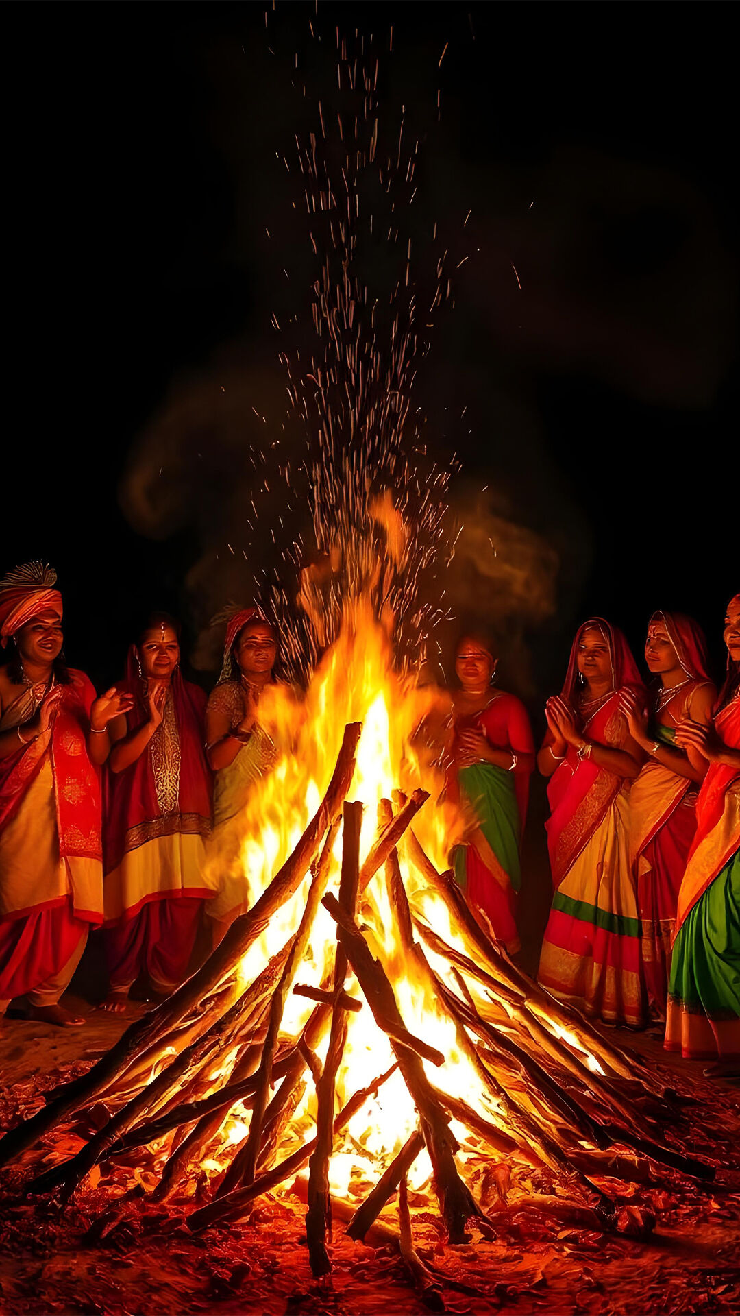 A village peaople group celebrating illustration of Lohri celebration